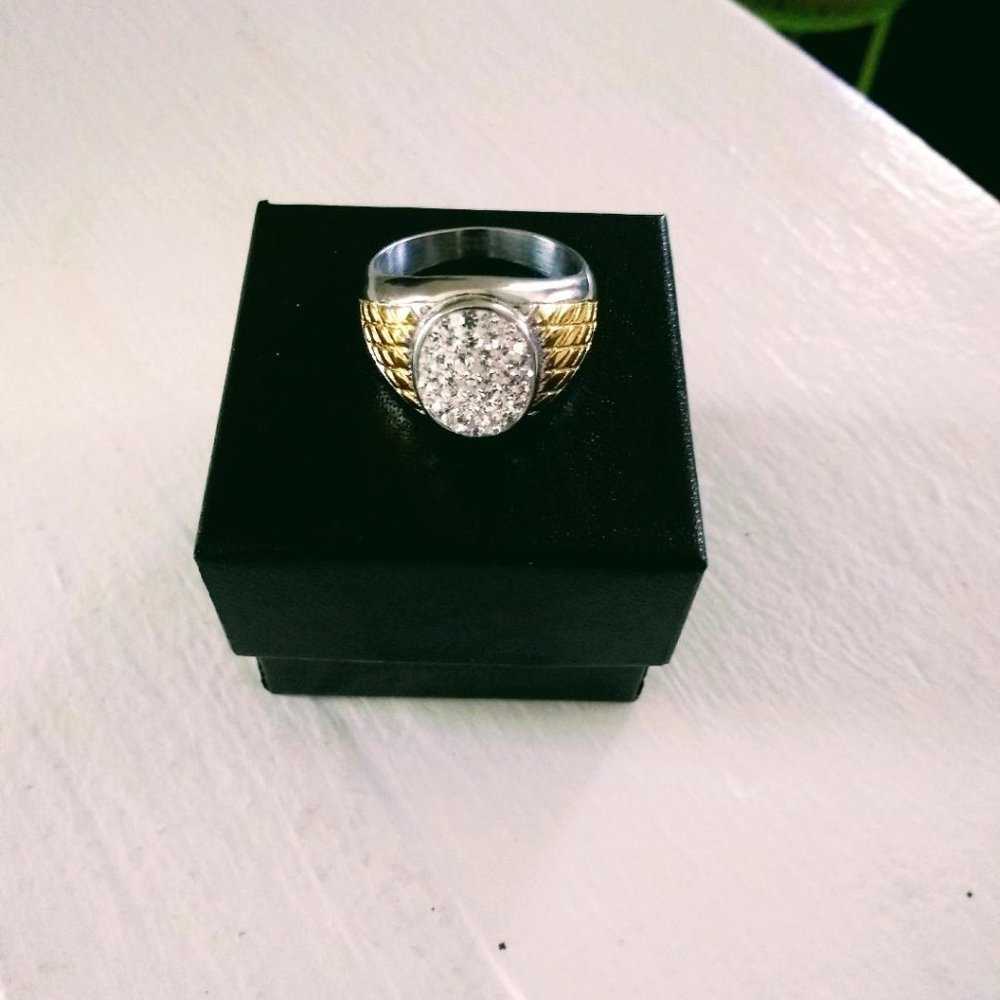Men's Two-Toned Stainless Steel Oval  Ring-SZ 10